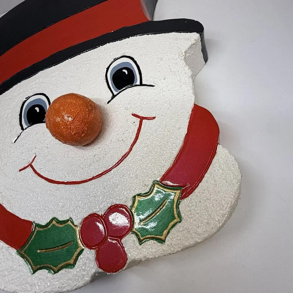 Vintage Hand Painted Ceramic Snowman Wall Hanging Christmas Decor Plaque